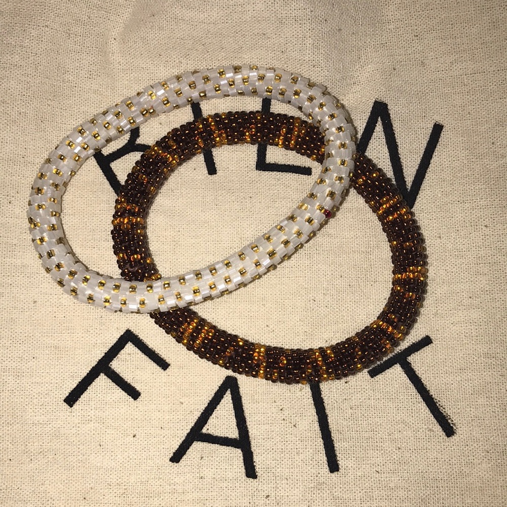 Beaded Bracelets: white&gold beads / copper&orange